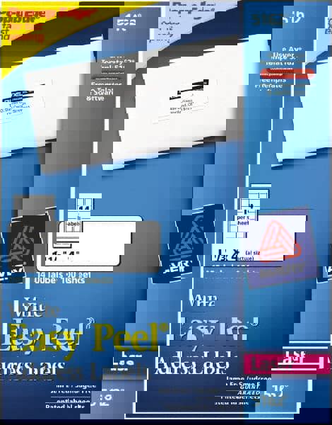 Easy Peel White Address Labels W/ Sure Feed Technology, Laser Printers, 1.33 X 4, White, 14/sheet, 100 Sheets/box